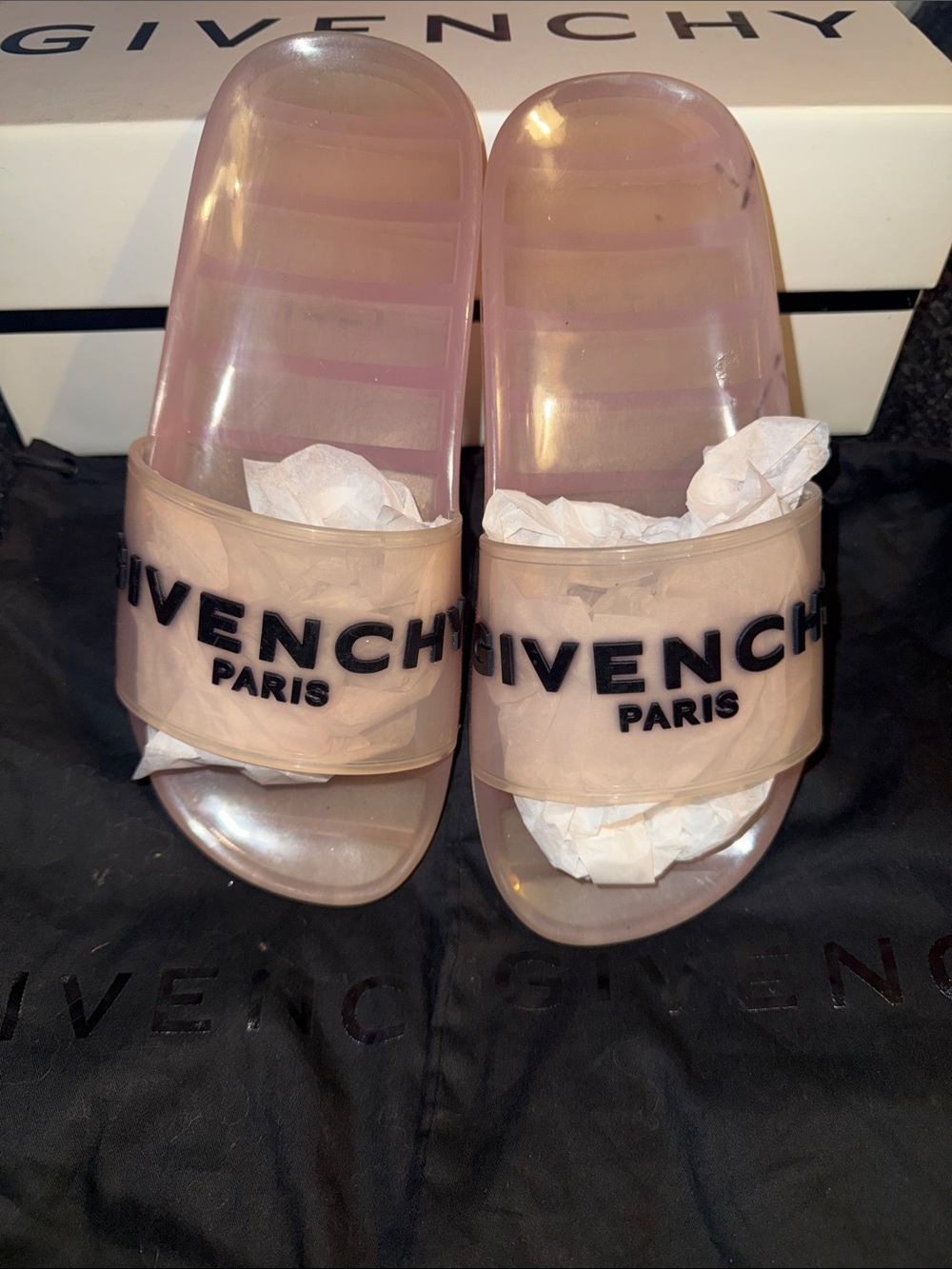 Givenchy Pink Translucent Logo Slide Sandals
